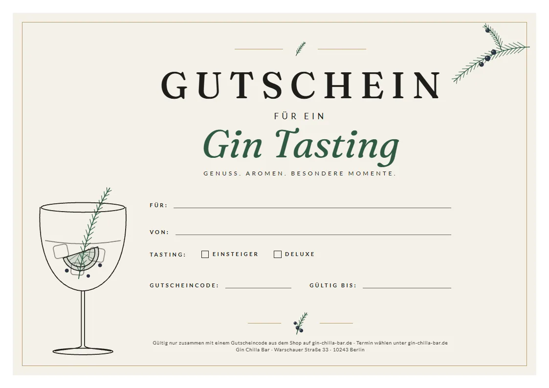Gutschein für ein Gin Tasting, Variante Creme