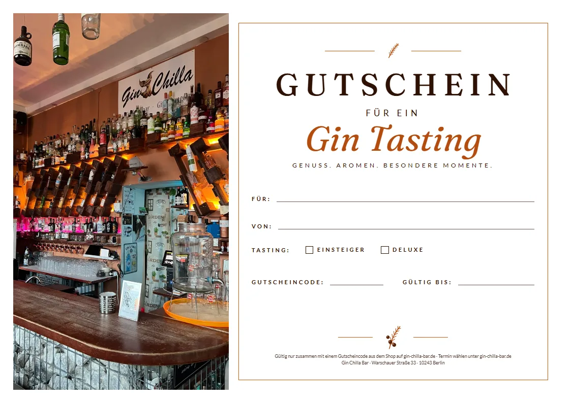 Gutschein für ein Gin Tasting, Variante Foto Theke