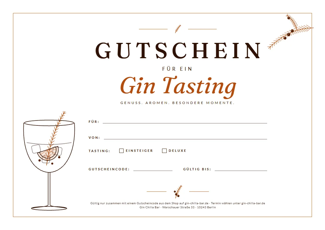Gutschein für ein Gin Tasting, Variante Gin Chilla Kupfer