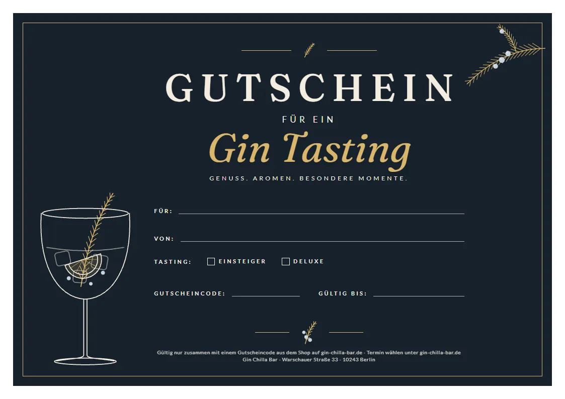 Gutschein für ein Gin Tasting, Variante Nacht mit Gold