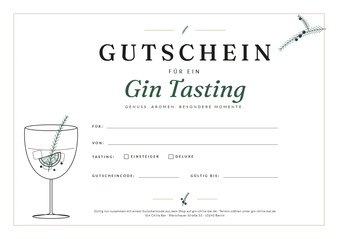 Gutschein für ein Gin Tasting, Variante Weiß