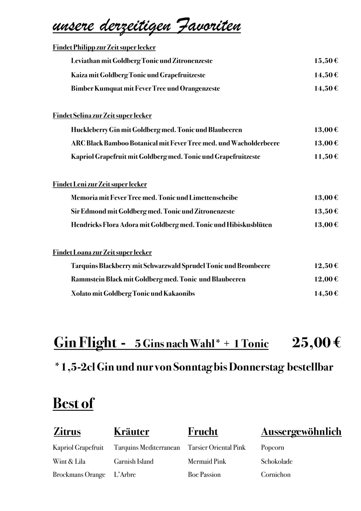 Menu, page 5 of 8: unsere derzeitigen Favoriten